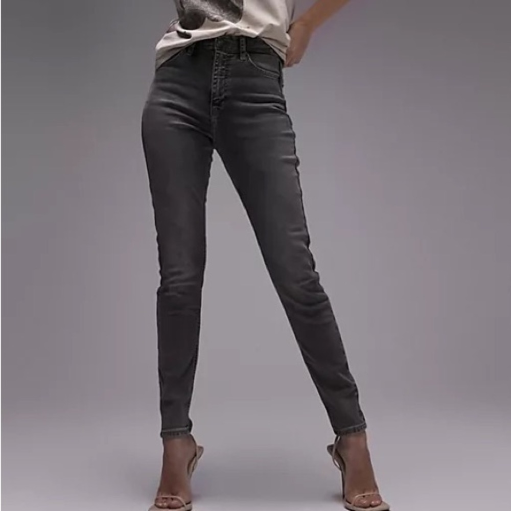Topshop Jamie Skinny High Rise Jeans Dark Grey/Washed Black - W26 L34